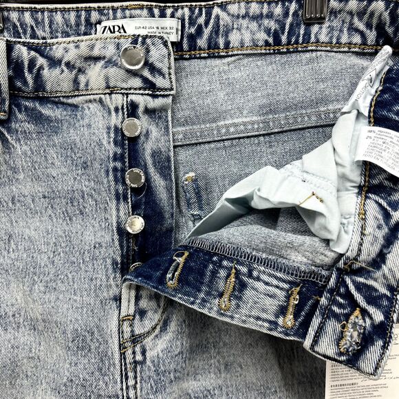 Zara Jeans Womens 10 High Rise Wide Leg Button Fly Raw Hem Light Wash Denim Flaw - Picture 13 of 16